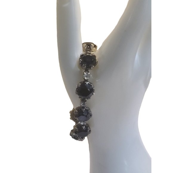 Schiaparelli Black Rhinestone Bracelet with safety chain one missing stone - Picture 8 of 12